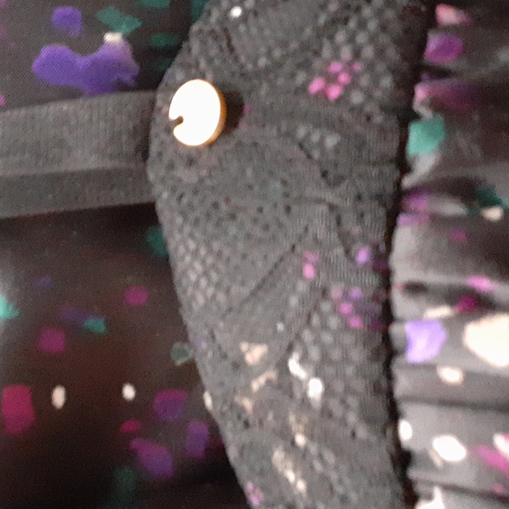 Guess sz 6 abstract print lace trim mini dress bodycon purple and black - Picture 7 of 7